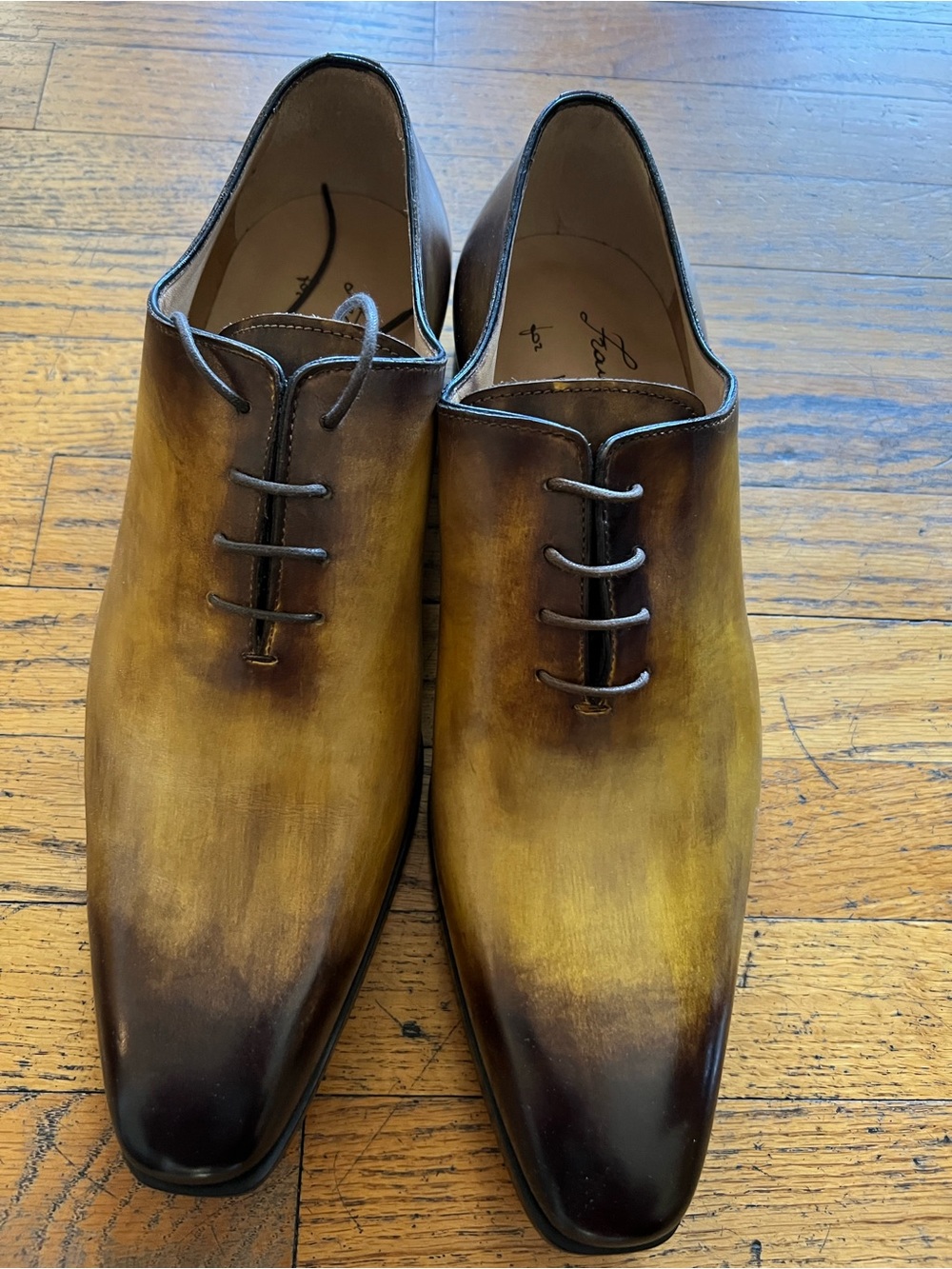 Hand-Painted Brown and Yellow Men's Leather Dress Oxfords